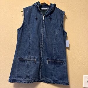 North Style Men's Small Denim Hooded Vest Jacket Green Plaid Lined